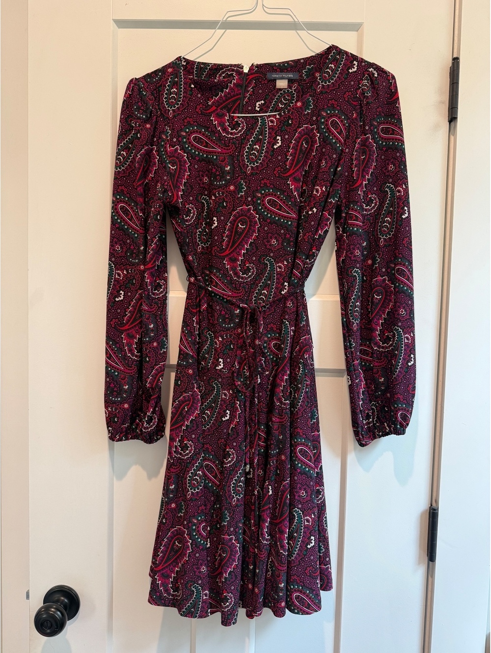 Tommy Hilfiger Paisley Long Sleeve Tie Waist Dress Size 8